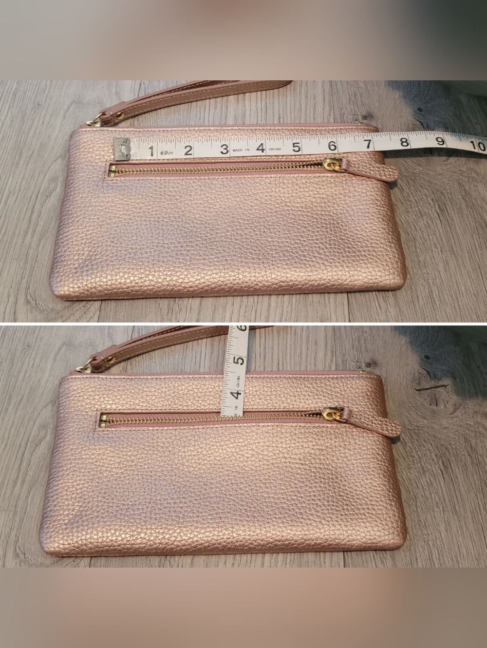 14th & Union Metallic Rose Gold Pebble Leather Wristlet Gold Accents, 8.5"x4.5" - Picture 13 of 15